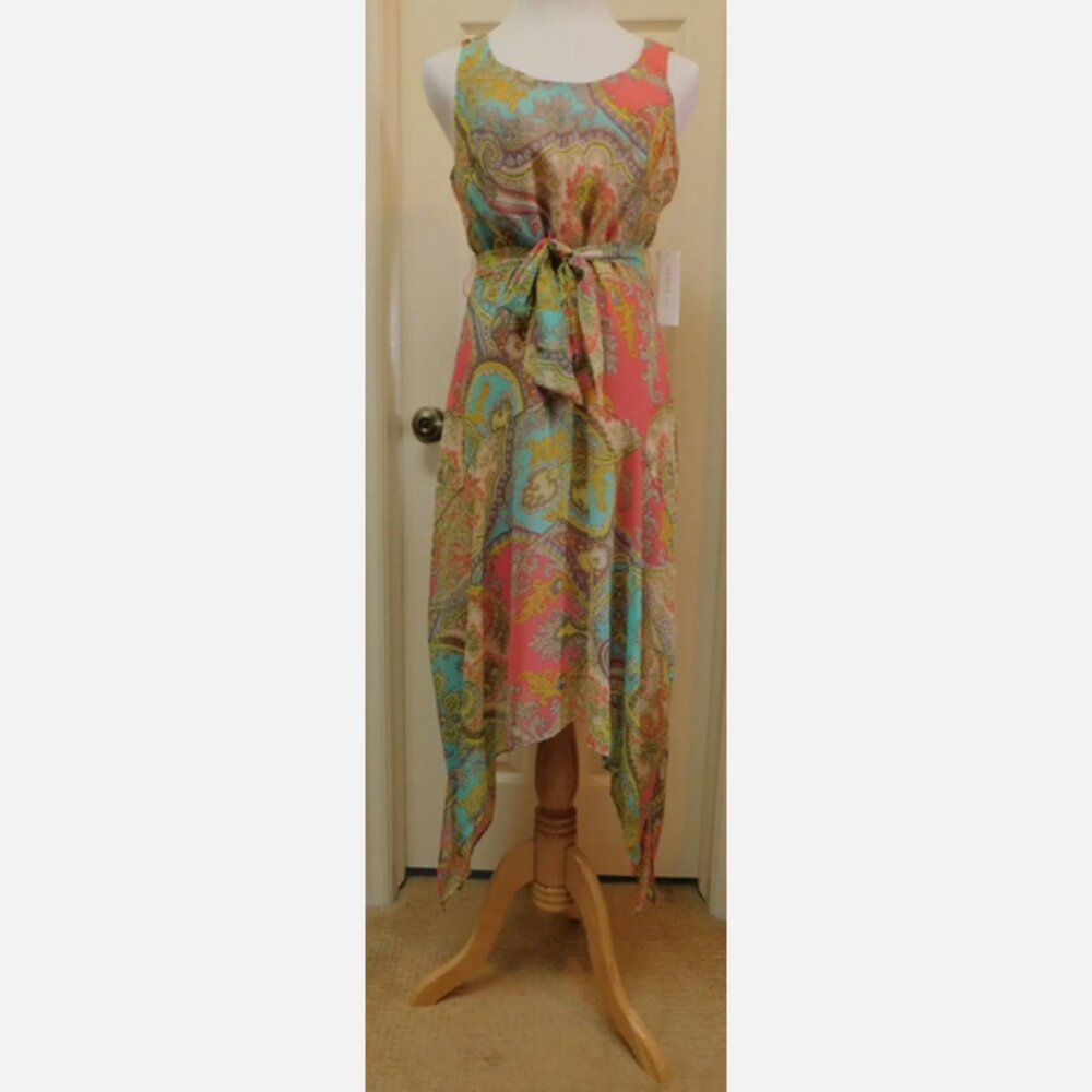 ROBBIE BEE Sleeveless Chiffon Handkerchief Hem Lined Maxi Dress  Size 12